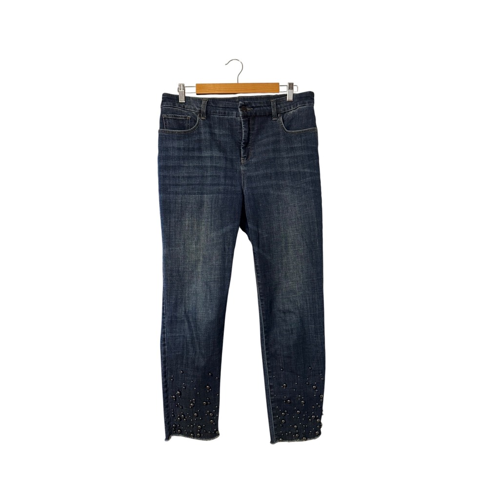 Chico's So Slimming Girlfriend‎ Slim Leg Ankle Jeans Women 8 Studded Excellent